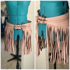 NWT BCBGMAXAZRIA COACHELLA BEIGE FRINGE BOHO HIPPIE BELT L
